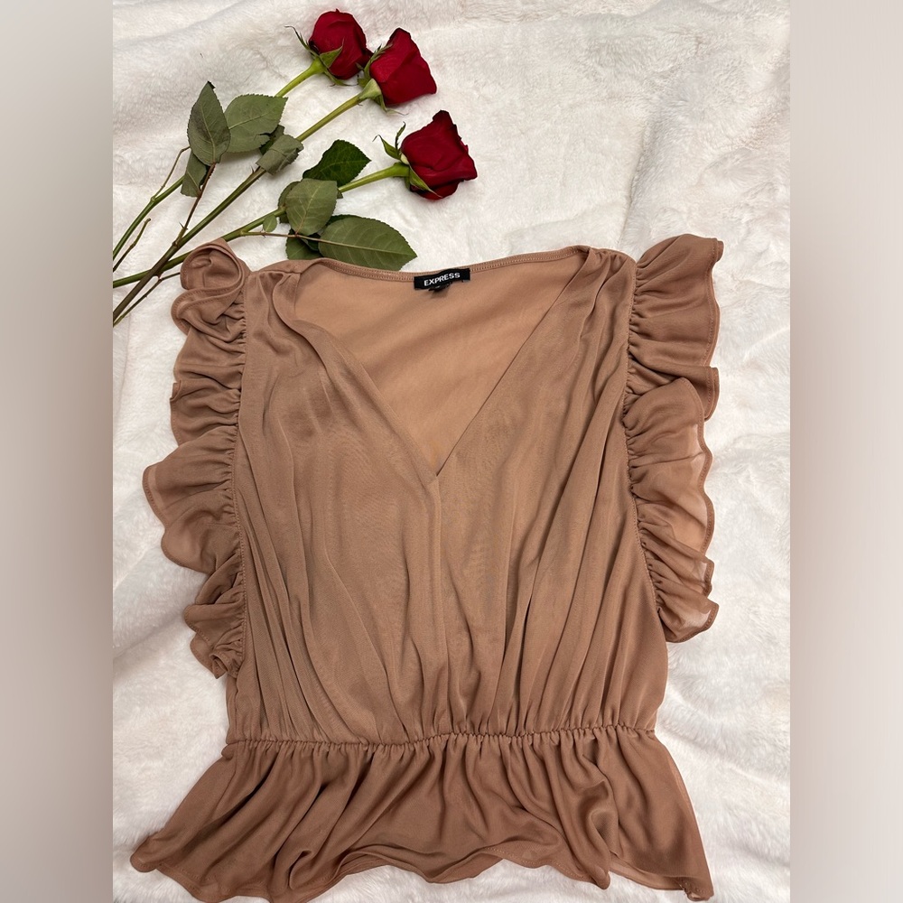 EXPRESS Tan Ruffled Blouse